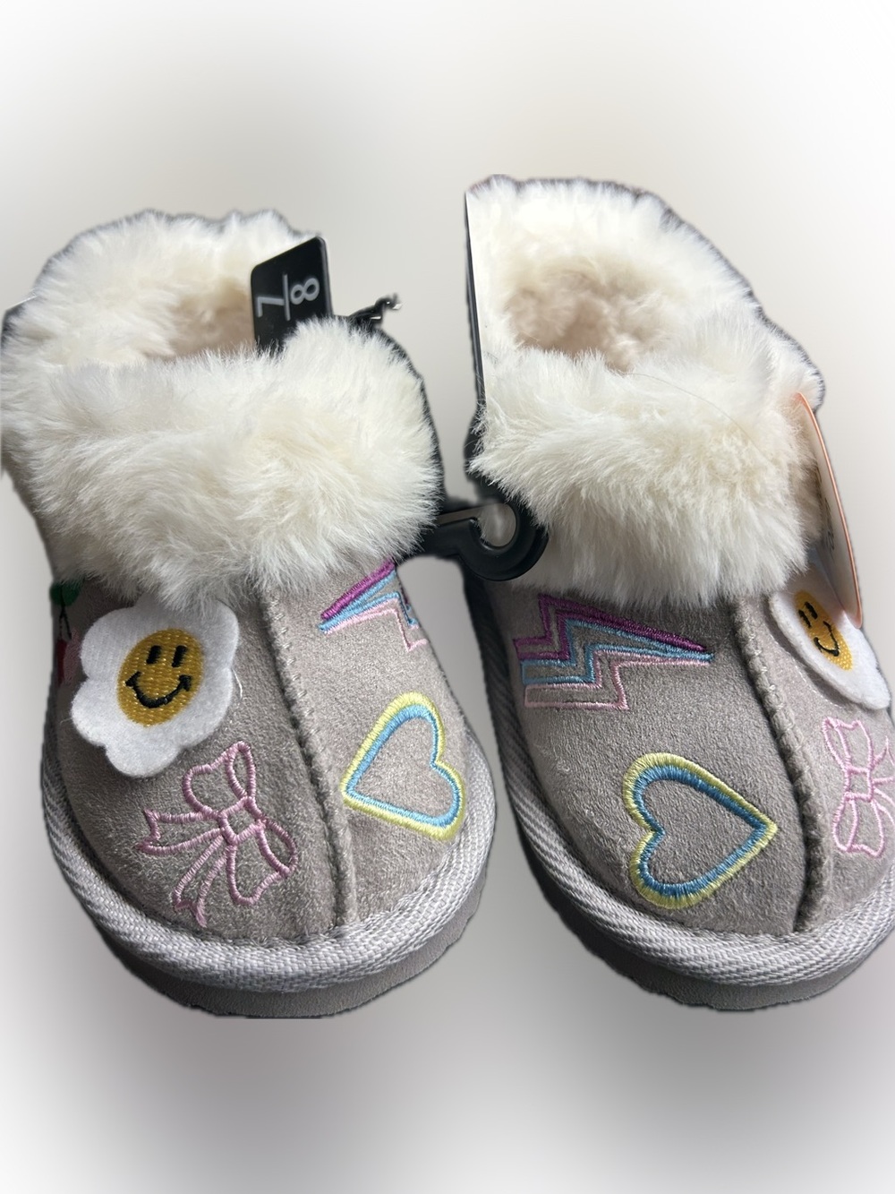 Kids Little girls toddler faux fur Pom Pom short boots  slippers patch y2k 7/8